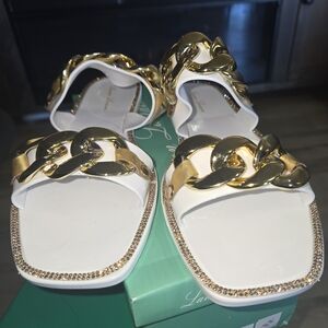 Lauren Lorraine Gold and White Sandals